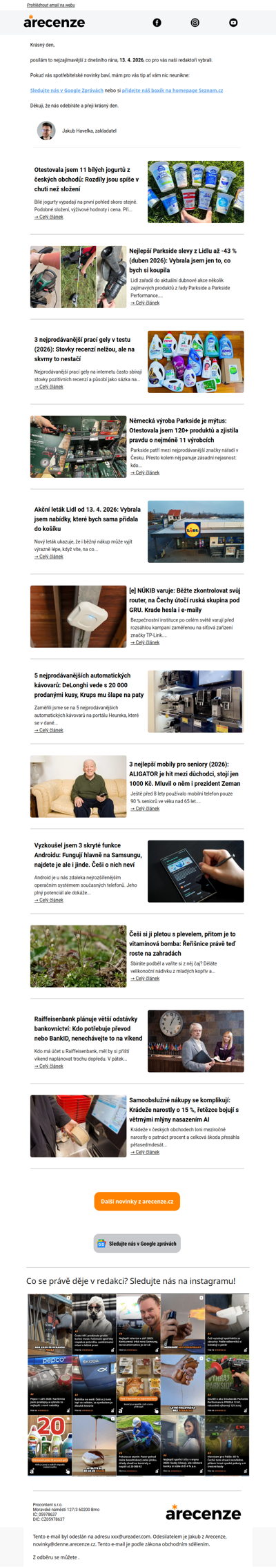 Spotřebitelský radar - 13. 4. - Slevy, testy a novinky od arecenze.cz