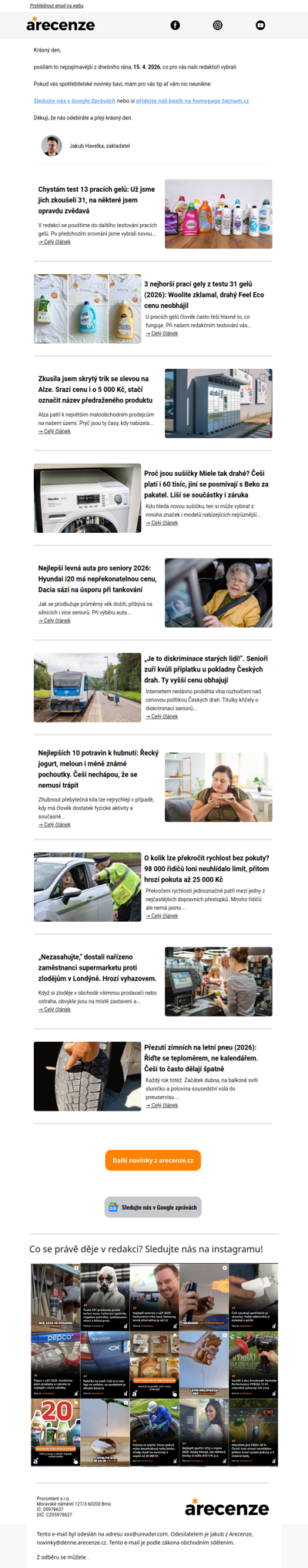 Spotřebitelský radar - 15. 4. - Slevy, testy a novinky od arecenze.cz