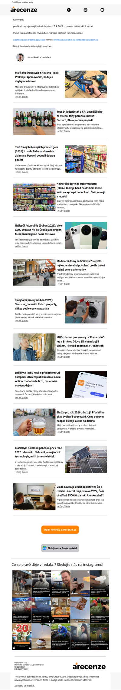 Spotřebitelský radar - 17. 4. - Slevy, testy a novinky od arecenze.cz