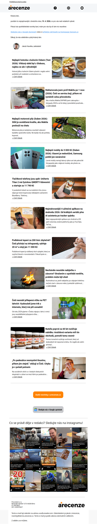 Spotřebitelský radar - 19. 4. - Slevy, testy a novinky od arecenze.cz