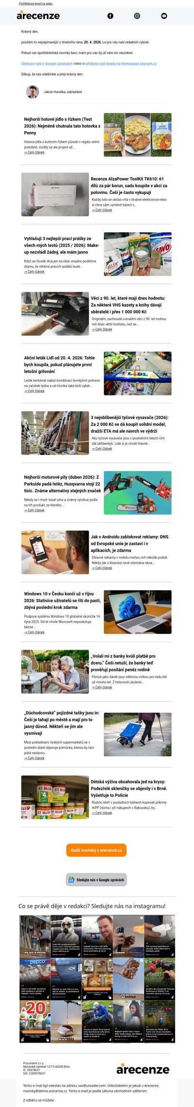 Spotřebitelský radar - 20. 4. - Slevy, testy a novinky od arecenze.cz