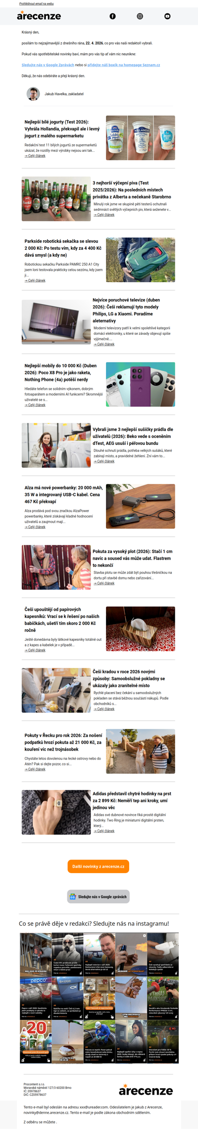 Spotřebitelský radar - 22. 4. - Slevy, testy a novinky od arecenze.cz