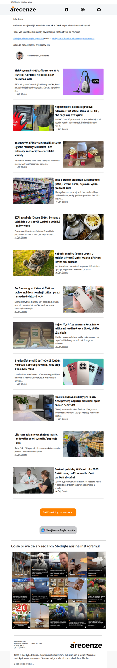 Spotřebitelský radar - 23. 4. - Slevy, testy a novinky od arecenze.cz