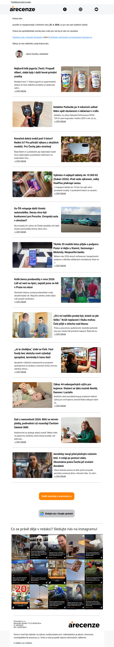 Spotřebitelský radar - 24. 4. - Slevy, testy a novinky od arecenze.cz