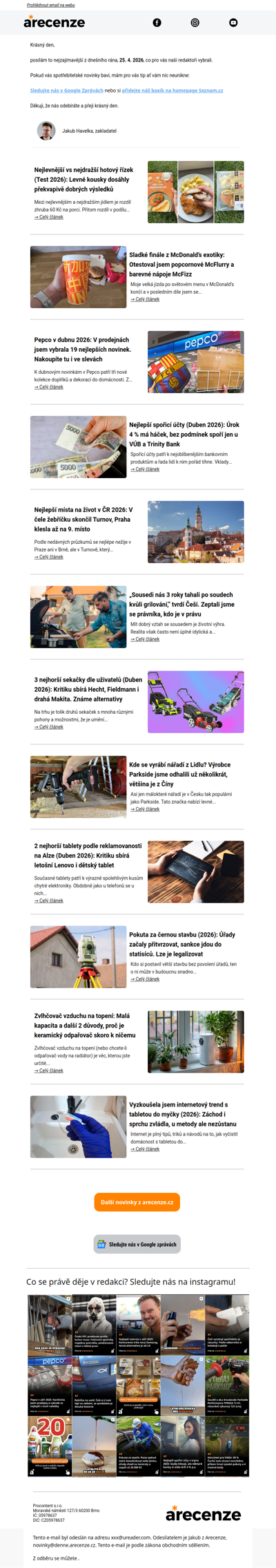 Spotřebitelský radar - 25. 4. - Slevy, testy a novinky od arecenze.cz