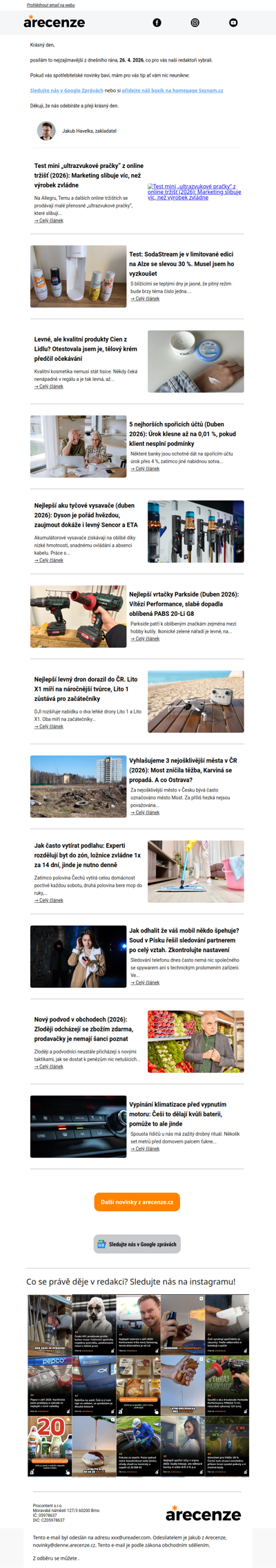 Spotřebitelský radar - 26. 4. - Slevy, testy a novinky od arecenze.cz