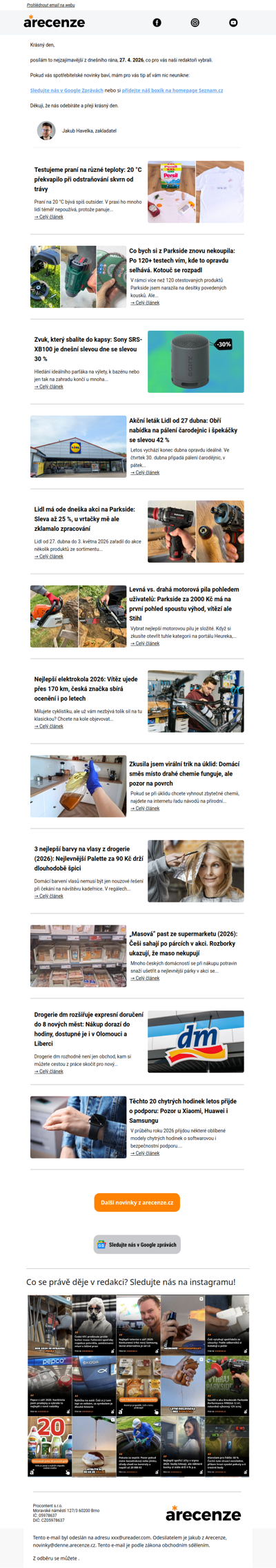 Spotřebitelský radar - 27. 4. - Slevy, testy a novinky od arecenze.cz