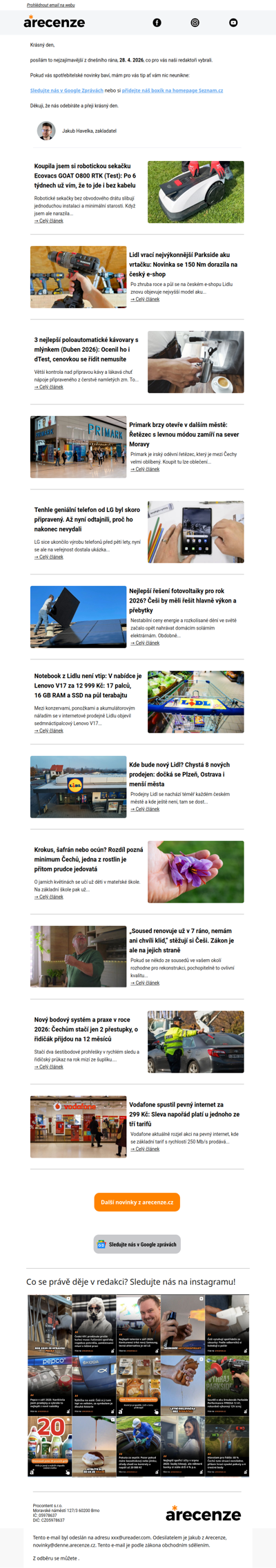 Spotřebitelský radar - 28. 4. - Slevy, testy a novinky od arecenze.cz