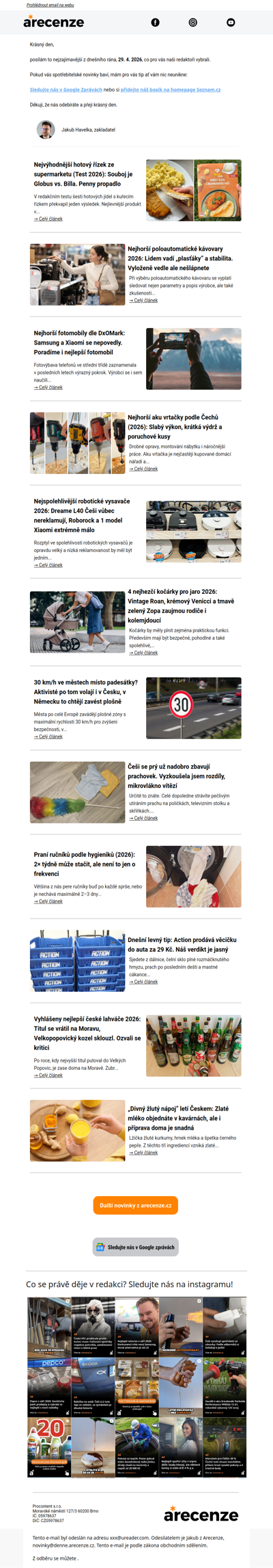 Spotřebitelský radar - 29. 4. - Slevy, testy a novinky od arecenze.cz