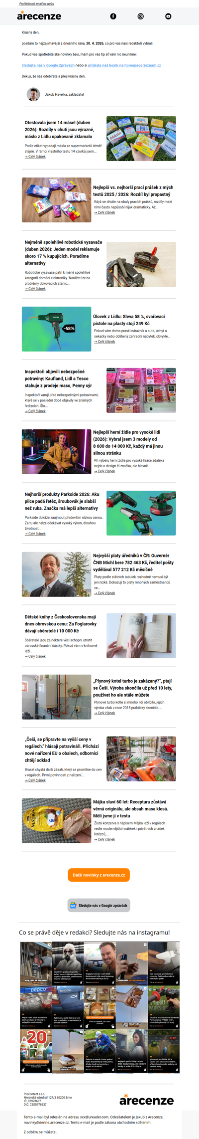 Spotřebitelský radar - 30. 4. - Slevy, testy a novinky od arecenze.cz