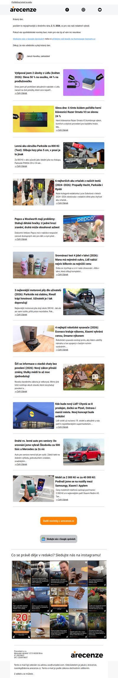 Spotřebitelský radar - 2. 5. - Slevy, testy a novinky od arecenze.cz