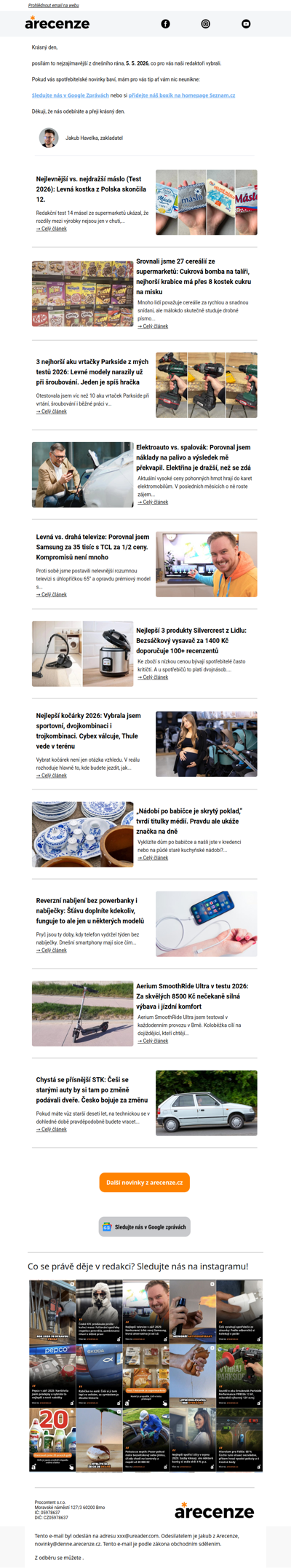 Spotřebitelský radar - 5. 5. - Slevy, testy a novinky od arecenze.cz