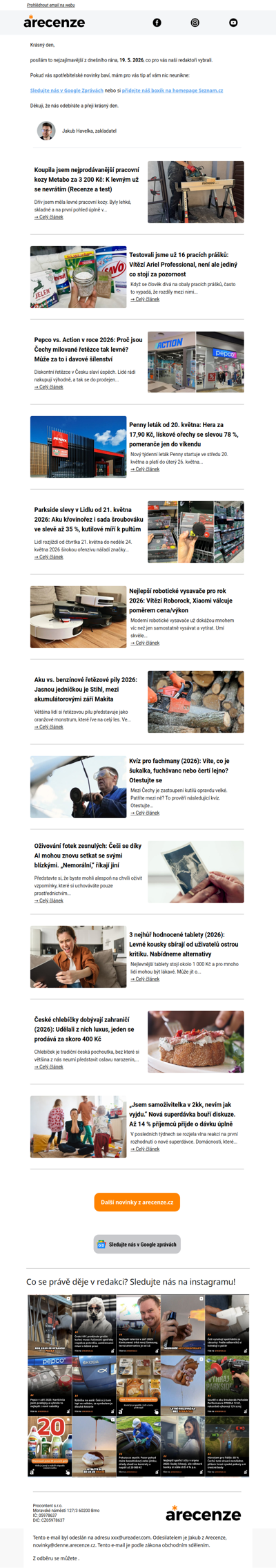 Spotřebitelský radar - 19. 5. - Slevy, testy a novinky od arecenze.cz