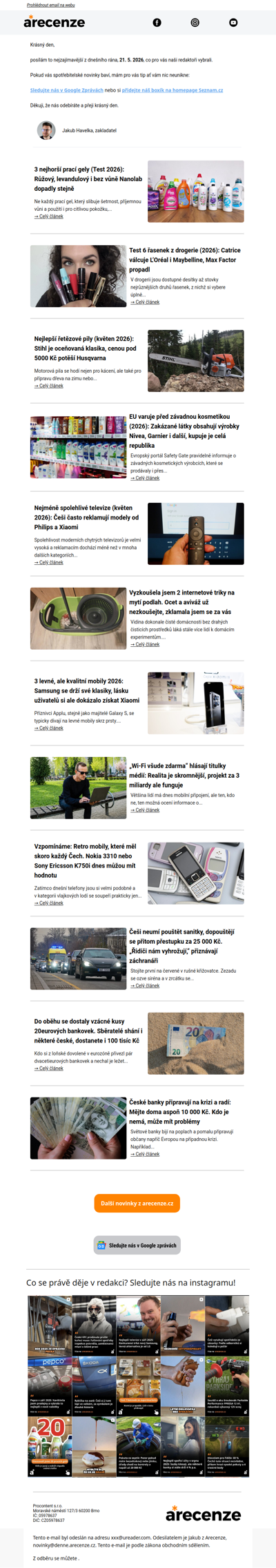 Spotřebitelský radar - 21. 5. - Slevy, testy a novinky od arecenze.cz