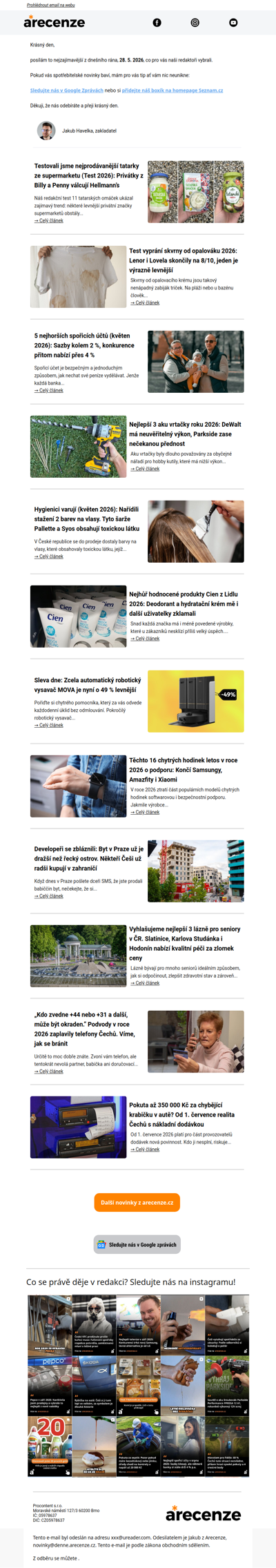 Spotřebitelský radar - 28. 5. - Slevy, testy a novinky od arecenze.cz