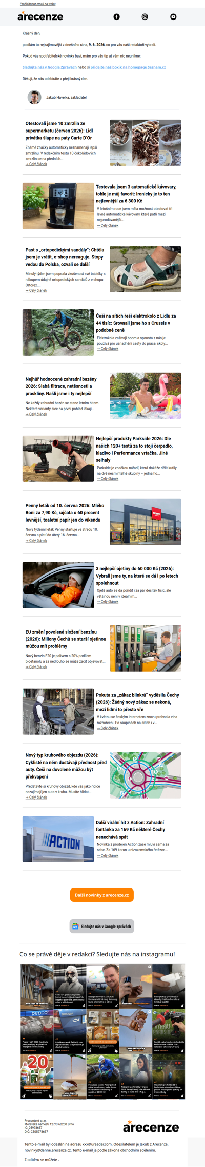 Spotřebitelský radar - 9. 6. - Slevy, testy a novinky od arecenze.cz