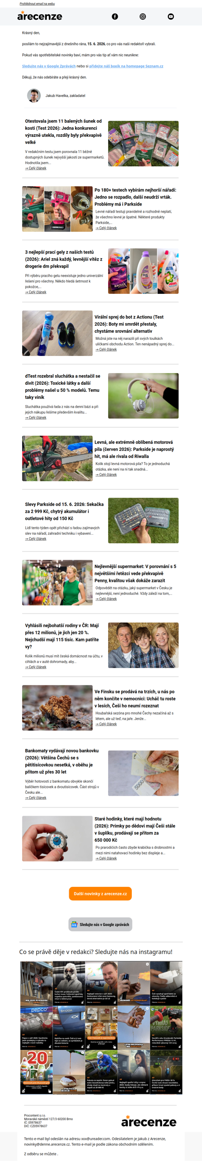 Spotřebitelský radar - 15. 6. - Slevy, testy a novinky od arecenze.cz