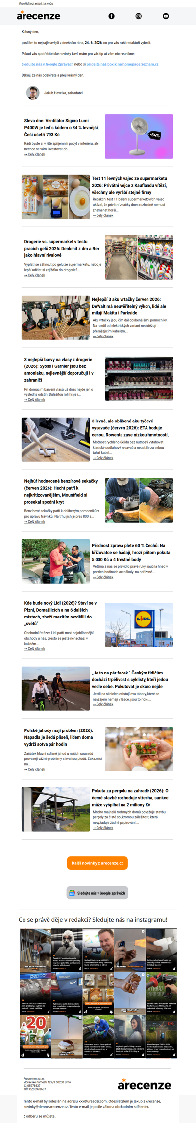 Spotřebitelský radar - 24. 6. - Slevy, testy a novinky od arecenze.cz