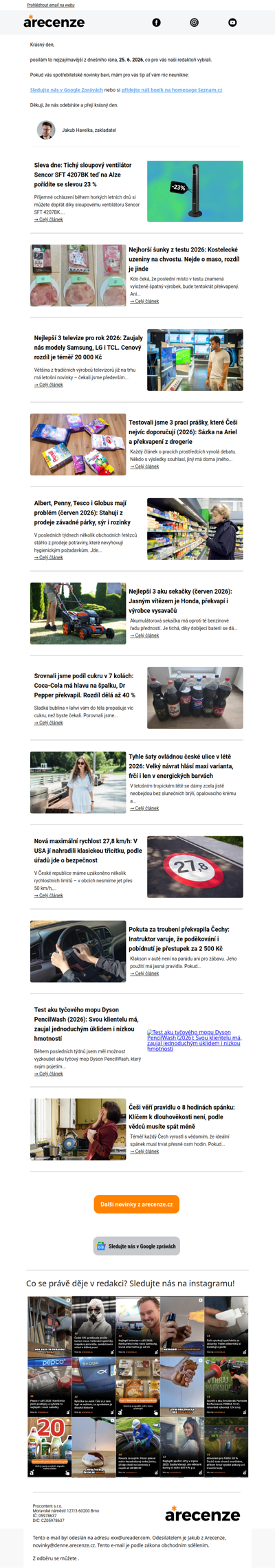 Spotřebitelský radar - 25. 6. - Slevy, testy a novinky od arecenze.cz