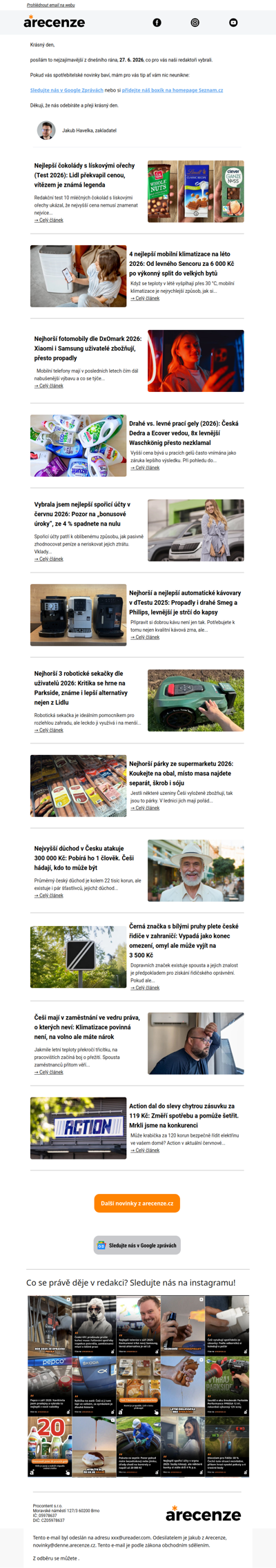 Spotřebitelský radar - 27. 6. - Slevy, testy a novinky od arecenze.cz
