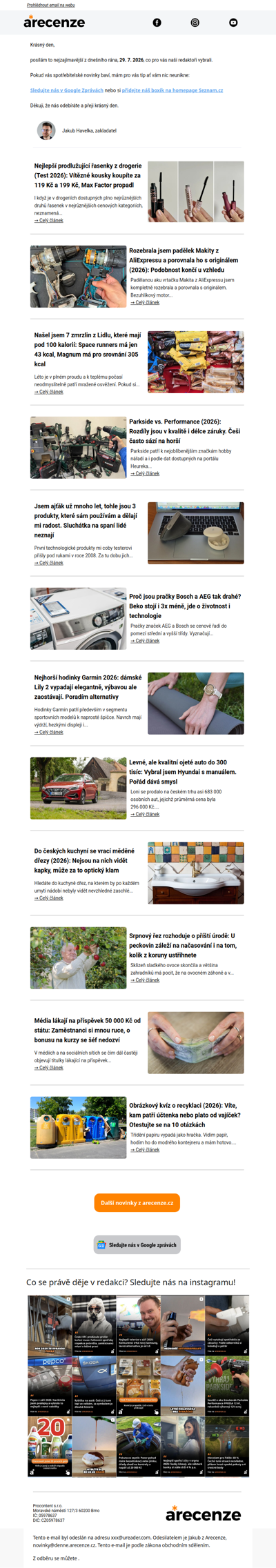 Spotřebitelský radar - 29. 7. - Slevy, testy a novinky od arecenze.cz