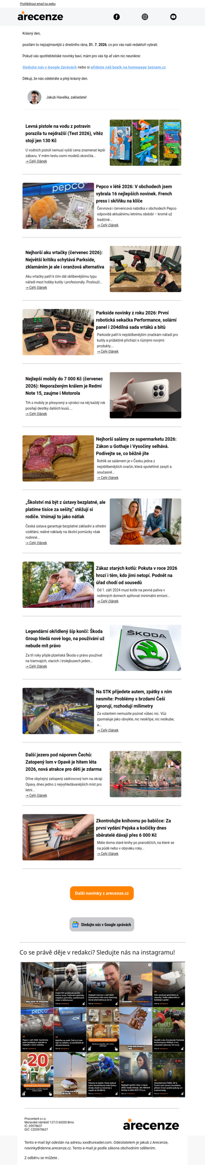 Spotřebitelský radar - 31. 7. - Slevy, testy a novinky od arecenze.cz
