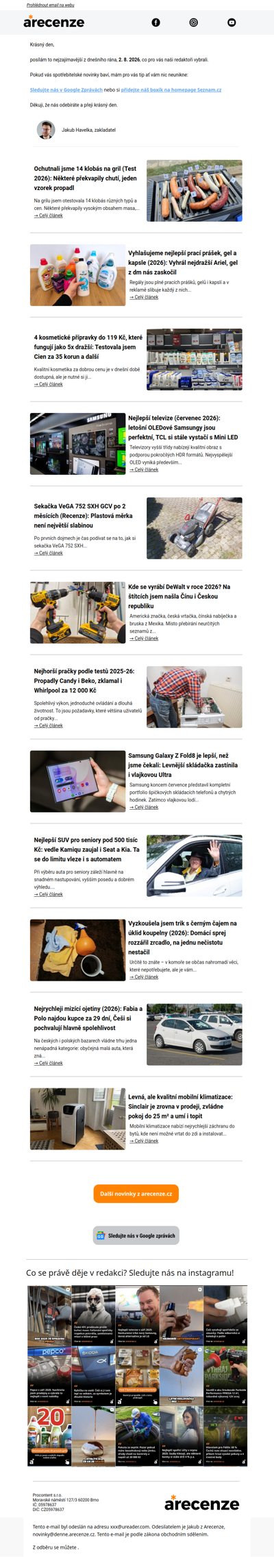 Spotřebitelský radar - 2. 8. - Slevy, testy a novinky od arecenze.cz