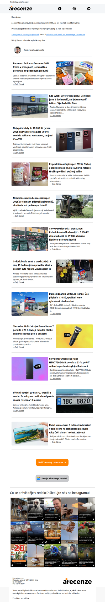 Spotřebitelský radar - 3. 8. - Slevy, testy a novinky od arecenze.cz