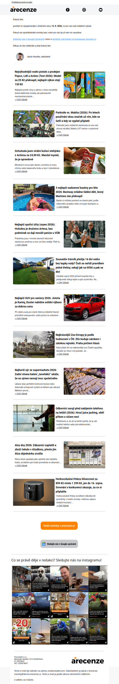 Spotřebitelský radar - 14. 8. - Slevy, testy a novinky od arecenze.cz