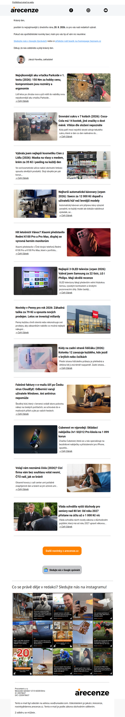 Spotřebitelský radar - 20. 8. - Slevy, testy a novinky od arecenze.cz