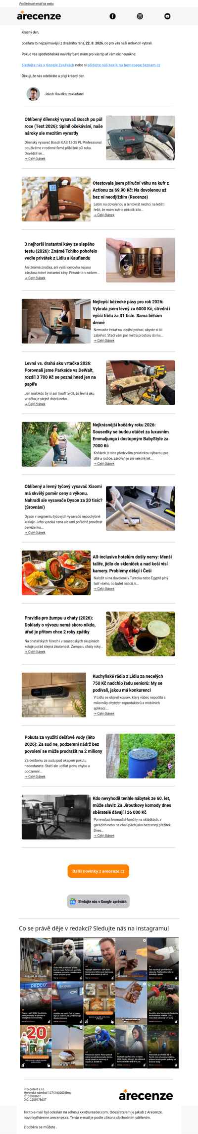 Spotřebitelský radar - 22. 8. - Slevy, testy a novinky od arecenze.cz