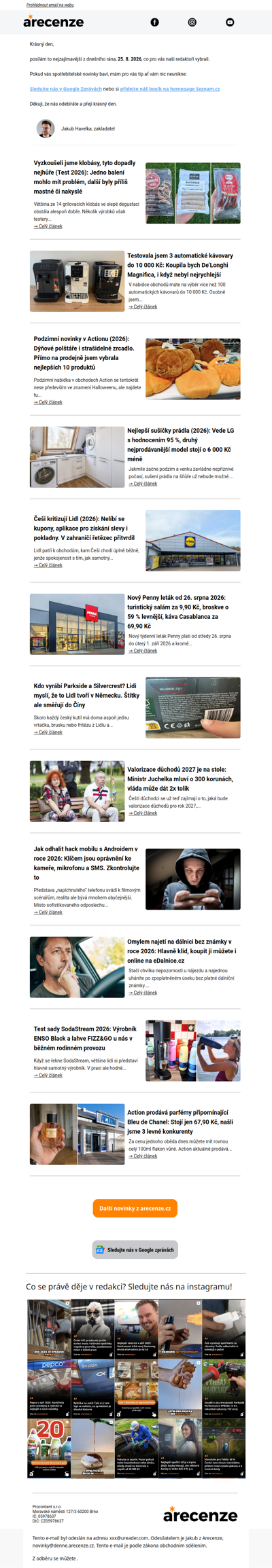 Spotřebitelský radar - 25. 8. - Slevy, testy a novinky od arecenze.cz