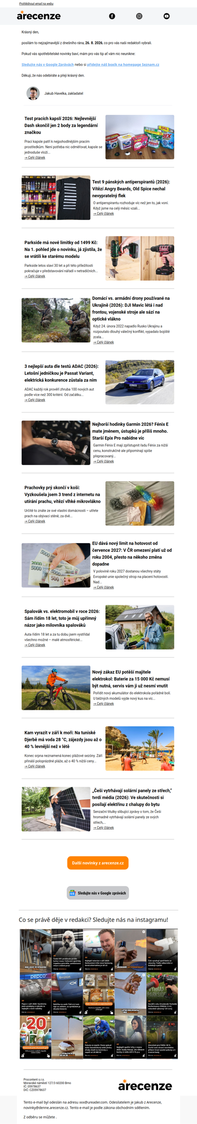 Spotřebitelský radar - 26. 8. - Slevy, testy a novinky od arecenze.cz