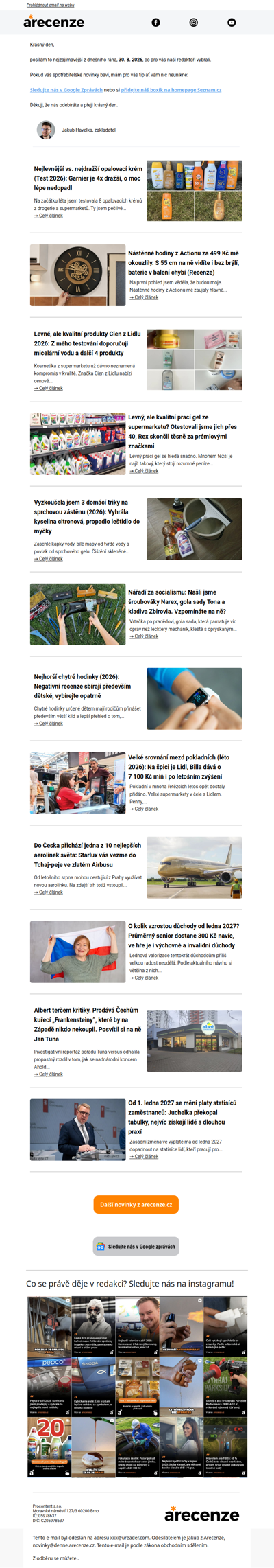 Spotřebitelský radar - 30. 8. - Slevy, testy a novinky od arecenze.cz