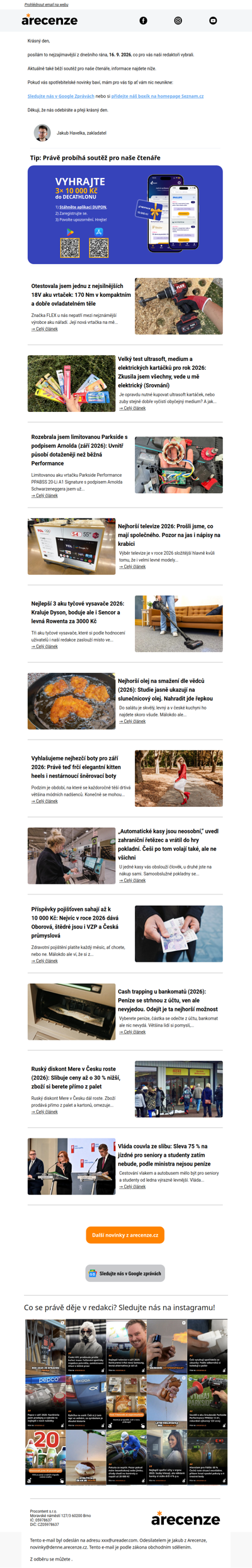 Spotřebitelský radar - 16. 9. - Slevy, testy a novinky od arecenze.cz