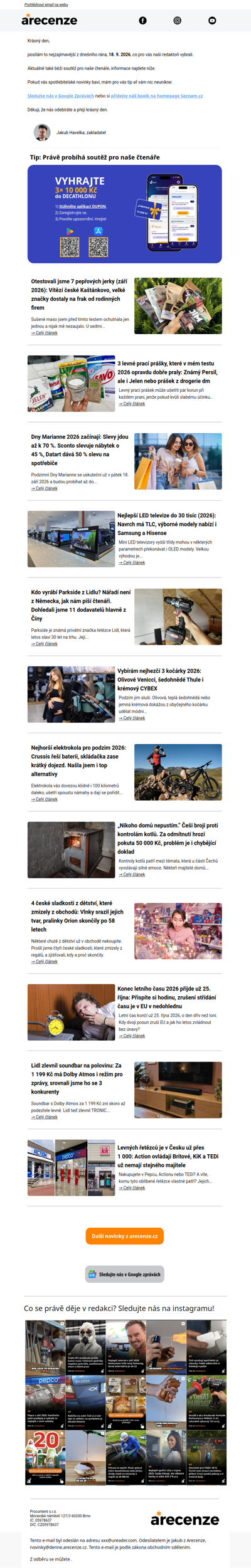 Spotřebitelský radar - 18. 9. - Slevy, testy a novinky od arecenze.cz