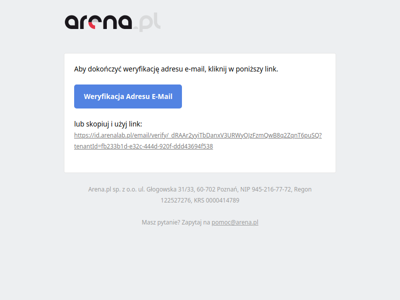 Arena.pl - Weryfikacja adresu e-mail