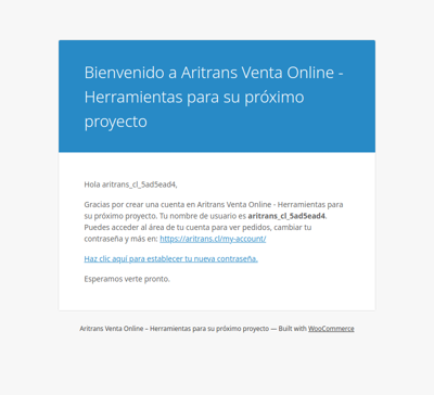 ¡Se ha creado tu cuenta en Aritrans Venta Online - Herramientas para su próximo proyecto!