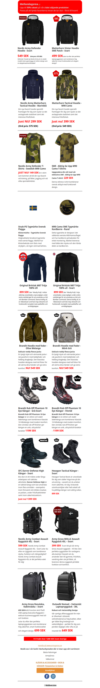 Mellandagsrea - Upp till 50% rabatt på våra bäst säljande produkter  -  Armygross.se