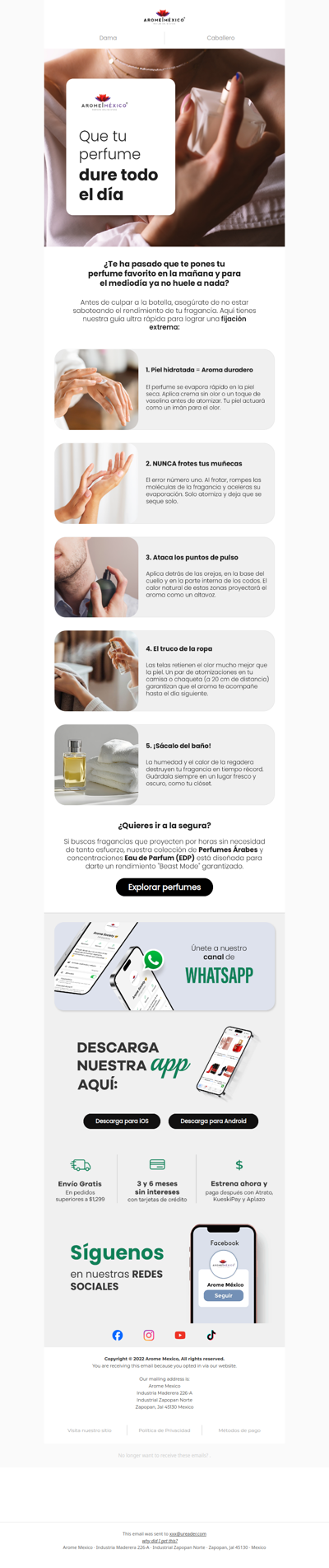 ¿Tu perfume no dura? Aplica estos 5 trucos ⏱️