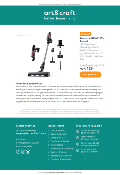 DAGDEAL: Rowenta steelstofzuiger RH6A71WO Animal 🔥