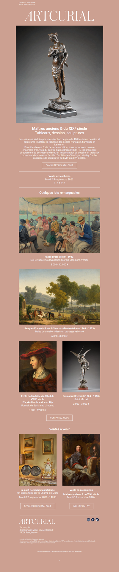 Maîtres anciens & du XIXᵉ siècle, tableaux, dessins, sculptures - 15 septembre 2026