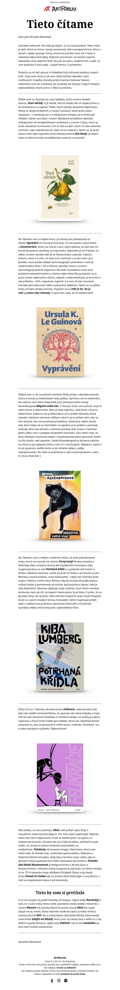 Tieto číta kníhkupkyňa Veronika Michalová