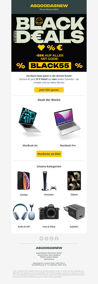 Nächste BlackDeals Runde: 55€ Rabatt ab morgen früh 🚨