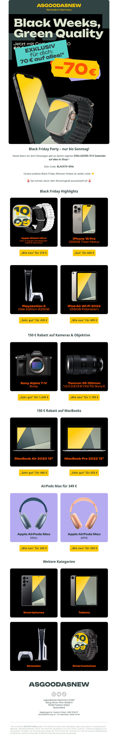 70 € auf ALLES! Exklusiv für dich zum Black Friday 🔥