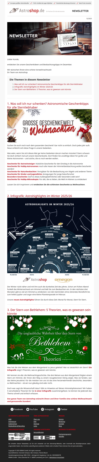 🎁 Geschenkideen zu Weihnachten | Astrohighlights Winter 2025/26 | Der Stern von Bethlehem