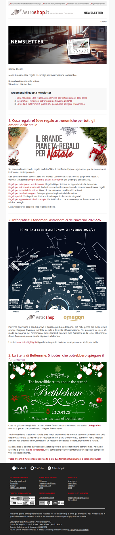 🎁 Idee regalo per Natale | Astrohighlights inverno 2025/26 | La stella di Betlemme