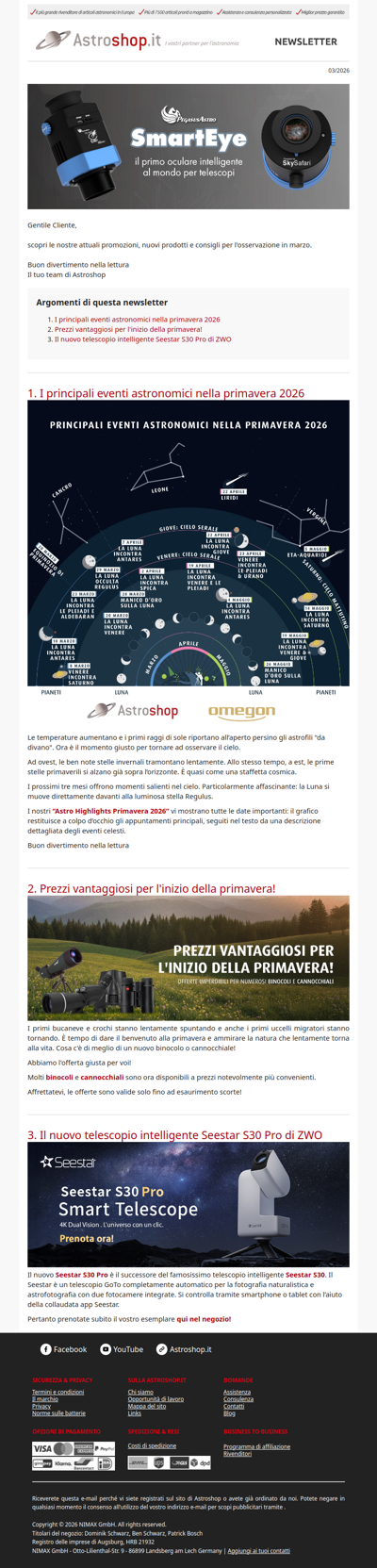 🤫 NOVITÀ: ZWO Seestar S30 Pro | Astrohighlights in primavera | Binocoli e cannocchiali a prezzi vantaggiosi