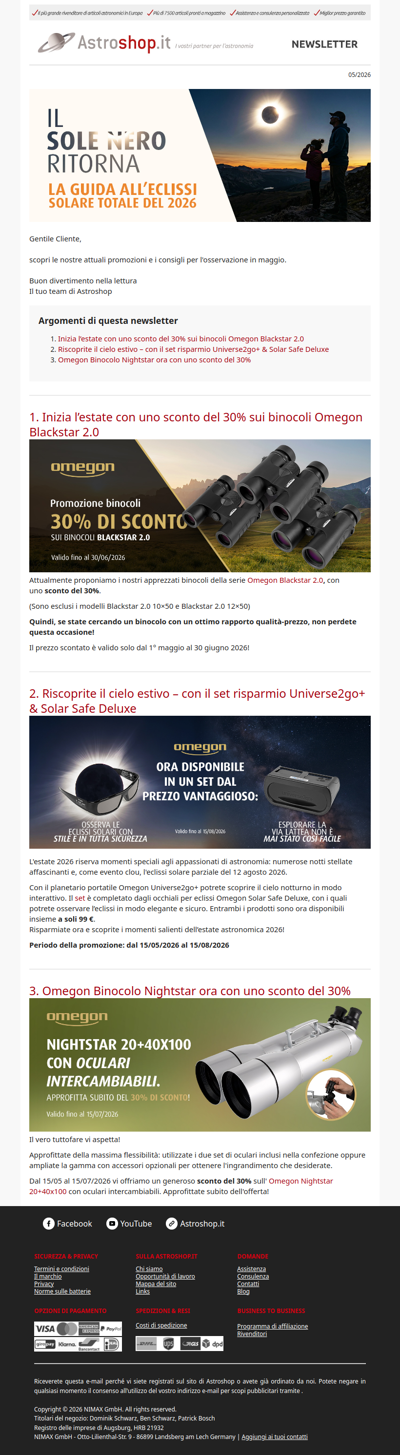 💸 30% su binocoli Omegon & occhiali da eclissi con stile