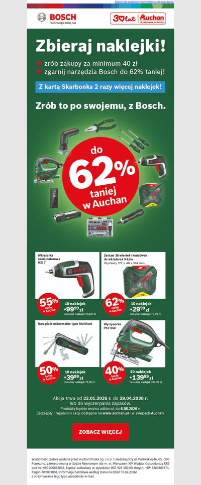 📢BOSCH w Auchan - do 62% TANIEJ! Sprawdź więcej >>